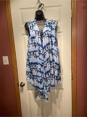 Terra & Sky Blue and White Tie-Dye Open Front Swim Coverup